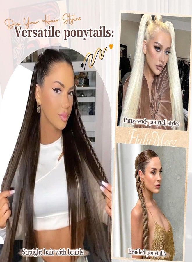 FLUFYMOOZ 28 Inch Ponytail Extension, Versatile Elastic Band Ponytail Extension for Women, Long Straight Synthetic Ponytail Daily Hair Chocolate Brown - Image 5